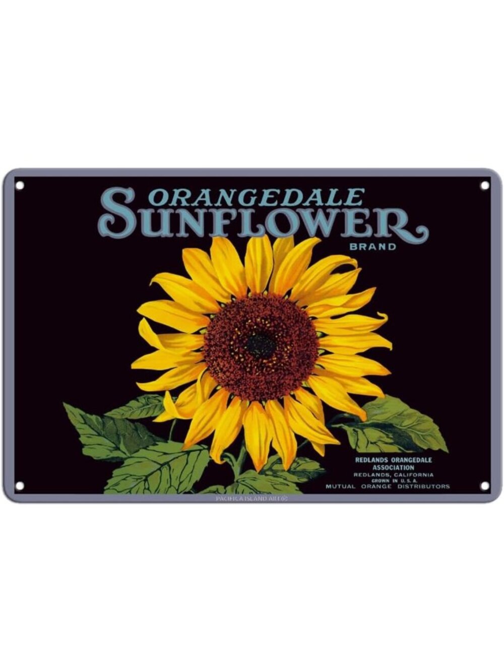 Vintage Metal Tin Sign - California Oranges Sunflower Fruit Crate Label 1930s